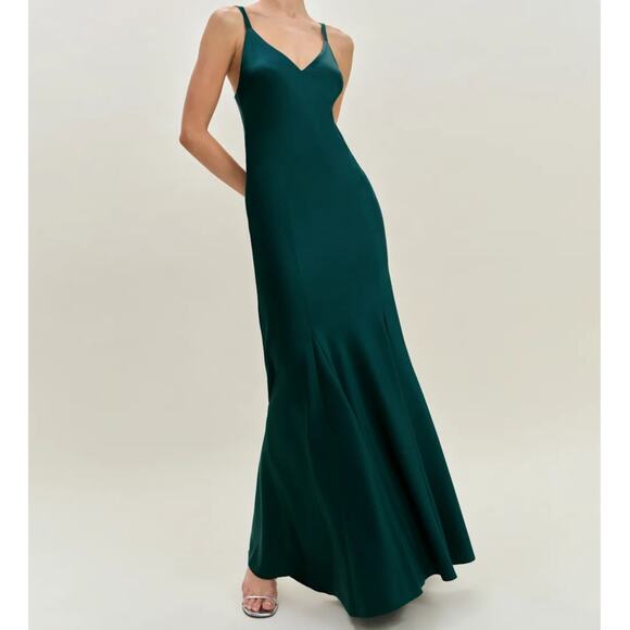 Reformation Tyler Satin Dress Forest - Picture 10 of 10